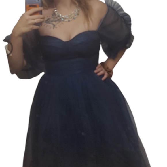 Ruffles Tulle Ball Gowns Off Shoulder Dresses 2024 Long Strapless Navy Blue - Picture 8 of 11